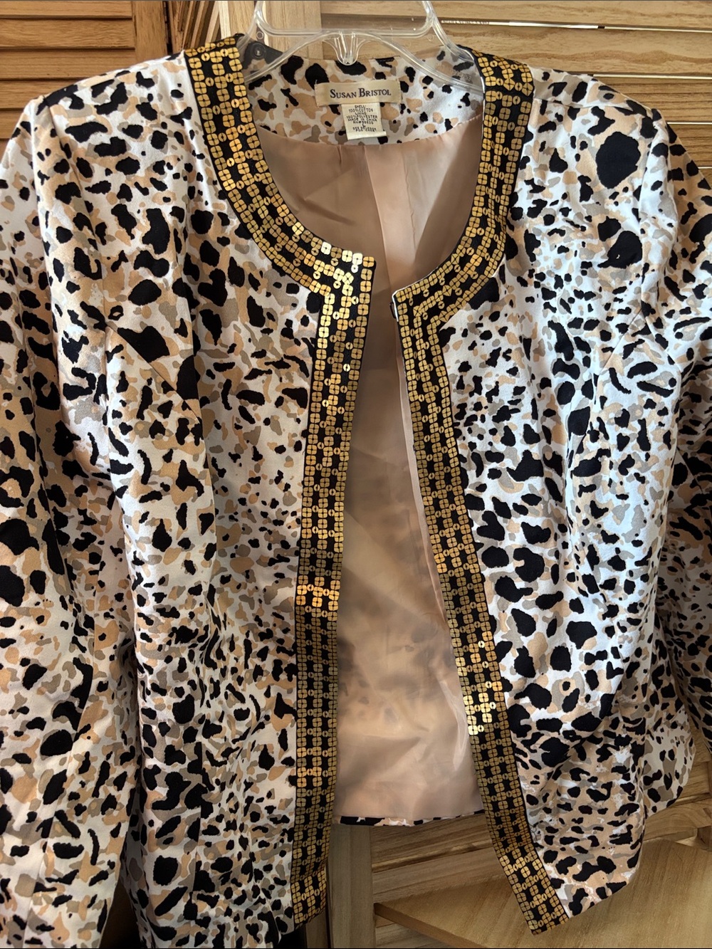Susan Bristol Black, Cream & Gold Animal-Print Blazer Large